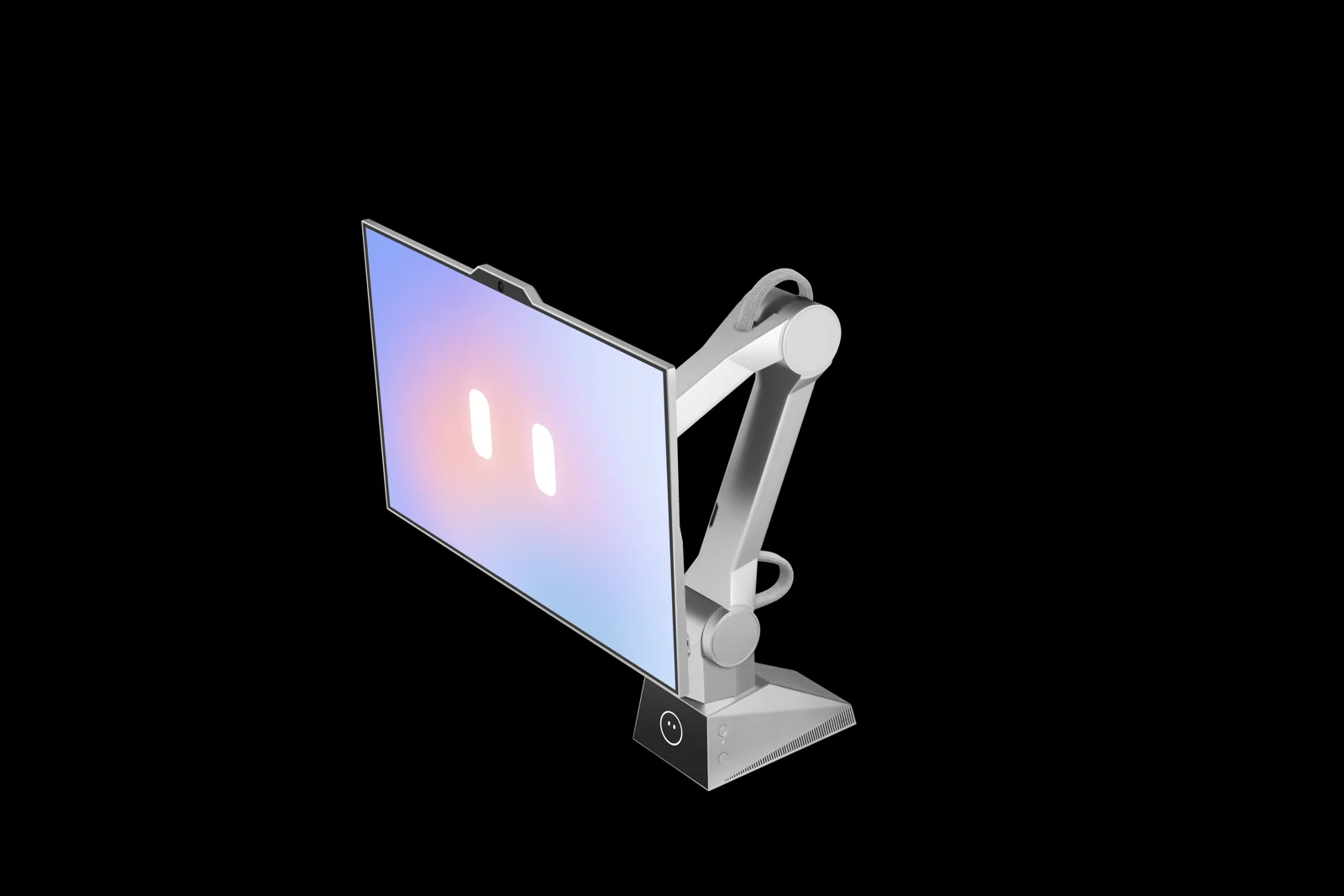 White CyboPal ONE robotic terminal with its screen tilted toward the viewer