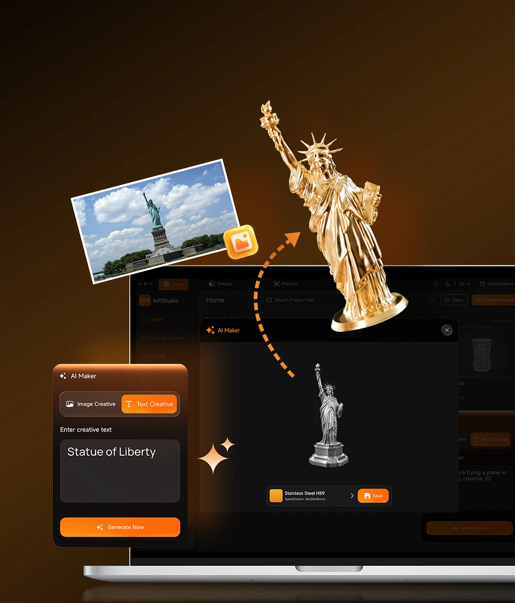 InfiMaker K1 InfiStudio interface illustrating image-to-model creation
